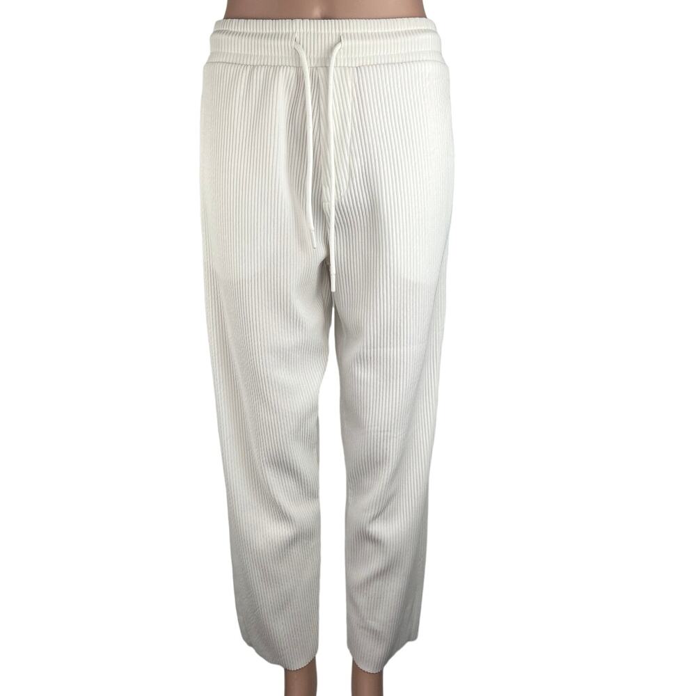 Zara White Ribbed Elastic Waist Drawstring Joggers Sweat pants Lounge Pants Sz S